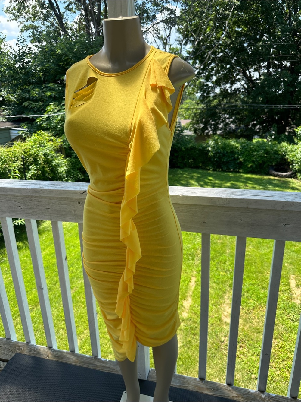 Yellow Ruffle Bodycon Dress - Women's Summer Dress